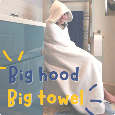 Our hooded towels for children between ages 4 - 13+, they are big, oversized towels with large generous hoods.