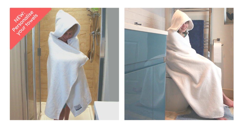 Hooded towels for pre-schoolers, kids, tweens and teens. The generous towels are perfect for older kids.