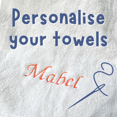 Add your childs name to their hooded towel by using our embroidery service